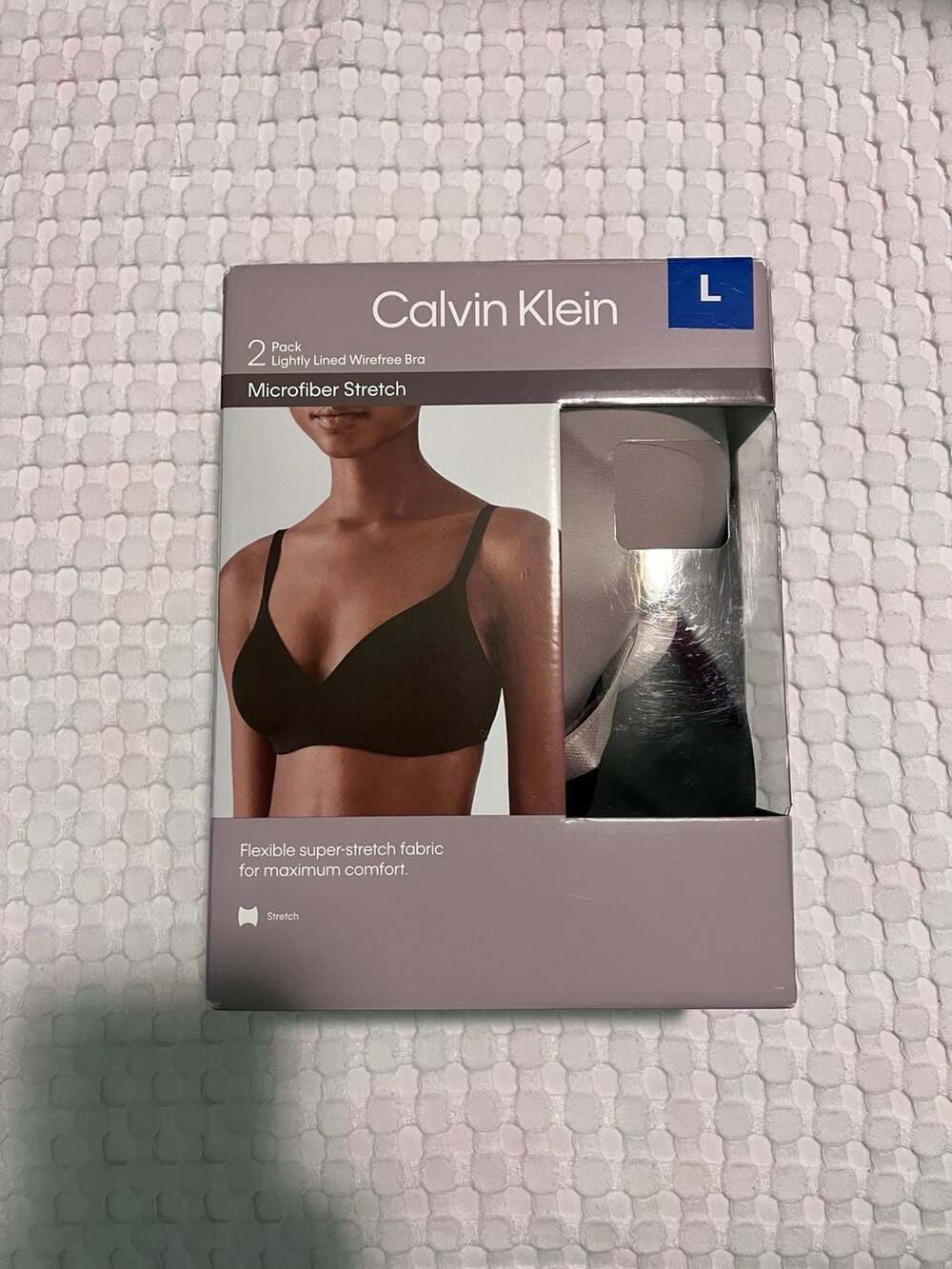 Calvin Klein Women's Microfiber Stretch 2-Pack Lightly Lined Wirefree Bra Size L